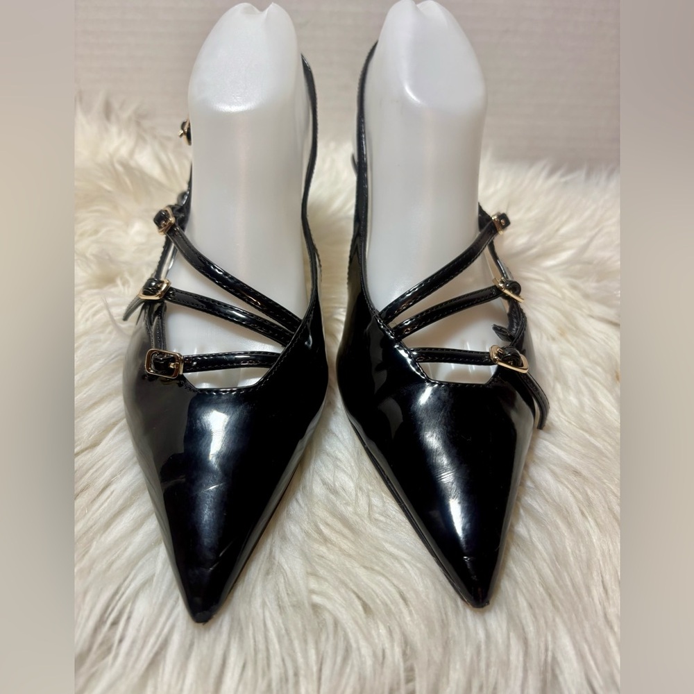 STEVE MADDEN Liana Black Patent Slingback Heels - Picture 5 of 11